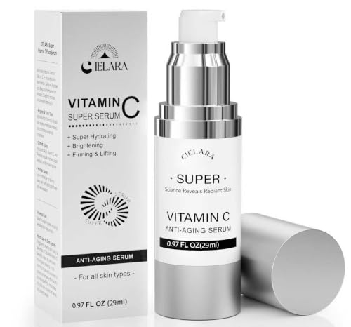 CIELARA Super Vitamin C Serum for Women, 20% Vit C Anti Aging & Wrinkle Super C Serum for Face With Hyaluronic Acid, Vitamin E, Caffeine, Peptides For Face Fine Lines Wrinkle Brightening- 0.97 Fl Oz