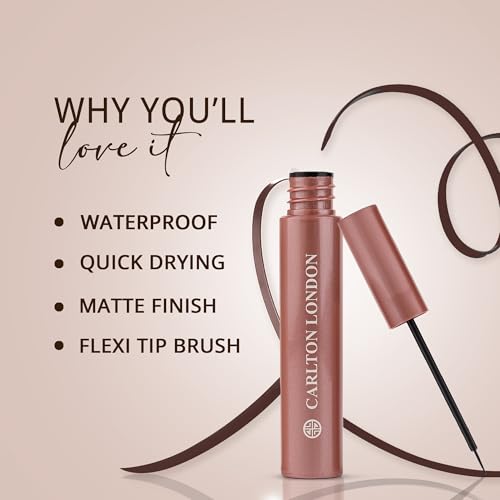 Image of Carlton London Stunnig Black Liquid Eye Liner |Enriched With Vitamin-E |Long Lasting Matte Waterproof Liner, Smudge Proof, Transfer Proof Eye Makeup |Upto 24 Hrs - 5ML(Bitter Chocolate)