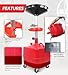 MaxWorks 50964 9-Gallon Portable Waste Oil Drain, Industrial Fluid Drain Square Tank with Wheels and Adjustable Funnel Height. Red.