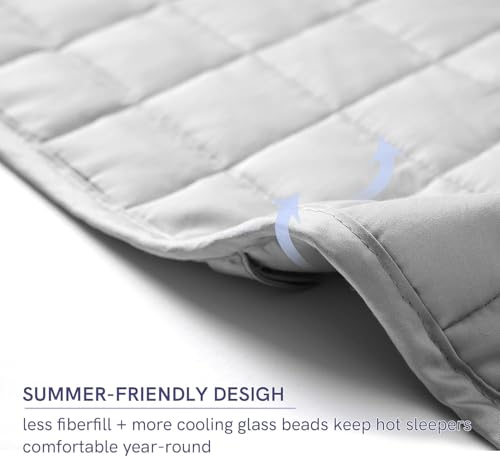 Image of YnM Oeko-Tex Certified Premium 60 x 80 Inch 20 Pound Cotton Calming Heavy Weighted Blanket with Glass Beads for Queen and King Beds, Light Grey