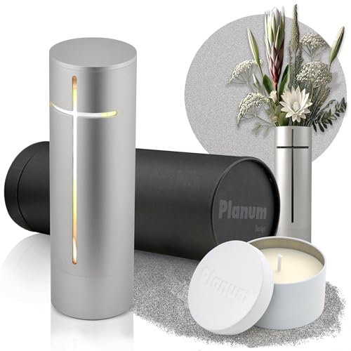 PLANUM DESIGN Lanterne funéraire et vase [2 en 1] 29 cm - Décoration funéraire résistante aux intempéries pour le cimetière - Avec bougie funéraire de qualité supérieure comme cadeau - Voir maintenant