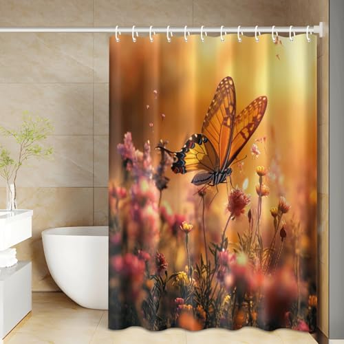 Rideau de douche polyester orange rose 200x240cm lavable avec crochets - 3