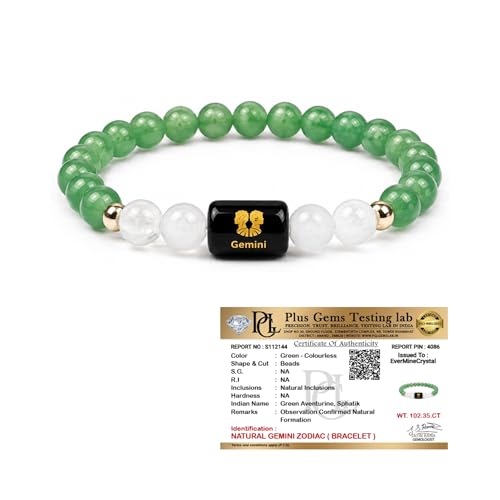 Image of Gemini Zodiac Bracelet (मिथुन राशि) for Men & Women | Green Aventurine & Milky Quartz Crystal Bracelet for Emotional Balance, Focus & Positive Energy | Astrology Healing Bracelet Gift