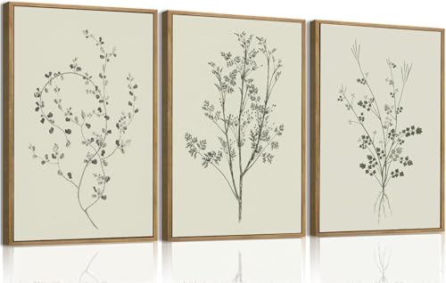 Tableau botanique vintage lot de 3 toiles fleurs sauvages lianyibo 40x60cm