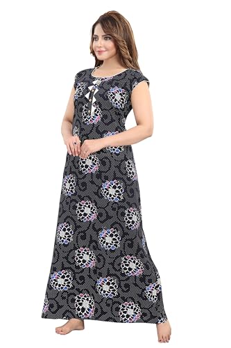 Image of Women's Cotton Free Size Nighty Maxi Dress - Sleeveless Long Floral Printed Night Gown | Soft Breathable Lounge Wear | Full Length Comfortable House Dress