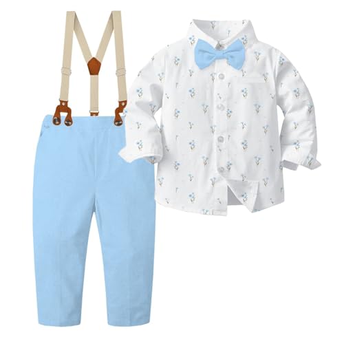Image of SANGTREE Baby Suits for Boys Gentleman Wedding Outfits Long Sleeve Dress Shirt Suspender Pants Bowtie Boy Clothes Set, 1-6T