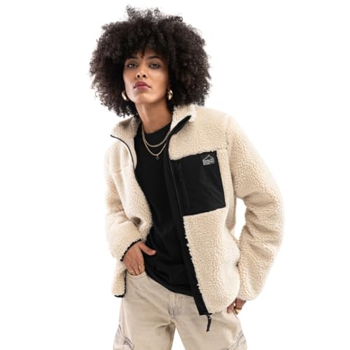 SIROKO   Chaqueta Polar Sherpa para Mujer Levi W   XL   Beige/Negro