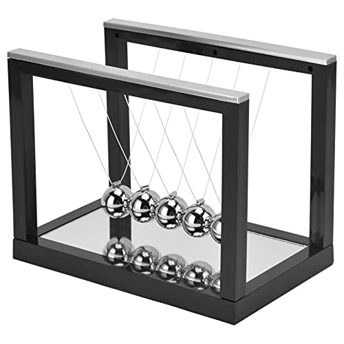 Wakects Juego de Bolas de Equilibrio Newton's Cradle, 5 Bolas de Acero Negro, Bola de péndulo Juguete de descompresión con Base para Regalo de Adorno de Oficina en casa, 7,5 x 13 x 10,1 cm