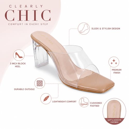 Image of TRASE Transparent Block Heels for Women Stylish | Fashionable Heel Sandals for Girls | Elegant & Formal Footwear