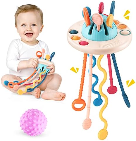 FICUS Baby Montessori Toys 18 Months and up,UFO Food Grade Silicone Pull String Activity Toy,Baby Sensory Toys Early Development Toys, Fine Motor Skills Toys for 2 3 Year Old Boys Girls