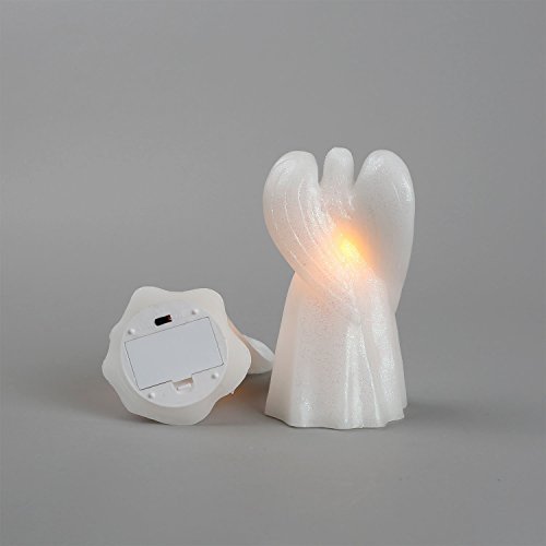 Angel Flameless Candles - Set of 3 Guardian Angel Figurines with LED Lights, 7 Inch, White Glitter Wax, Battery Operated, 5 Hr Timer - Sympathy Gift, Easter Decoration or Religious Decor