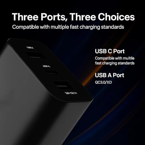 Image of 65W Super Fast Charger Adapter Compatible with Phone 1 / Phone 2A / 2a Plus / 2 /Buds, 65w GaN Power Charger Adapter for Mobile, Type C Charging Adaptor (Black)