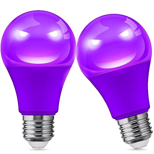 Image of L LOHAS LED Halloween Purple Light Bulbs Outdoor, A19 E26 Base | A19 9W(60W Equivalent) Purple Colored Light Bulb, Non-Dim, 2-Pack