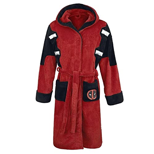 WEIFAN Peignoirs de bain Deadpool en flanelle pour hommes Robe de chambre adulte avec pyjama de luxe à capuche Premium pour les jeunes Vêtements de vie d'hiver Robe de serviette avec logo Cover