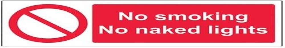 V Safety No Smoking/No Naked Lights Prohibition Sign - 300mm x 100mm - 1mm Rigid Plastic