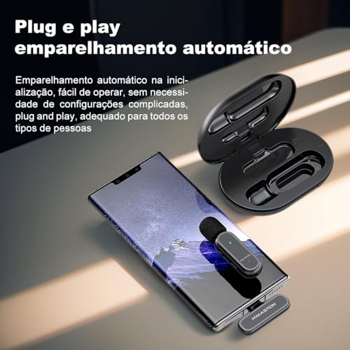 H'MASTON Microfone de Lapela Sem Fio Professional 2 em 1 Microfone com Estojo de Carregamento Reduç