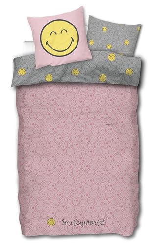 Smiley Parure de lit pour fille 135 x 200 cm Rose 135 x 200 cm