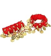 2 Bracciali Per Danza Del Ventre Con Monete - Polsini Elastici Chiffon, Accessorio Costume Ballerino