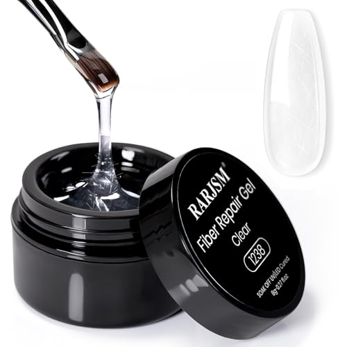 RARJSM Clear Glass Fiber Nail Repair Gel Polish for Broken Damaged Nails Strengthener Gel Base Coat Transparent Building Glass Extension Gelpolish Soak Off UV LED Curing Requires Salon Home 8ml