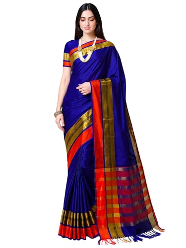 Image of AKHILAM Women's Kanjivaram Pure Soft Silk Saree With Unstitched Blouse Piece