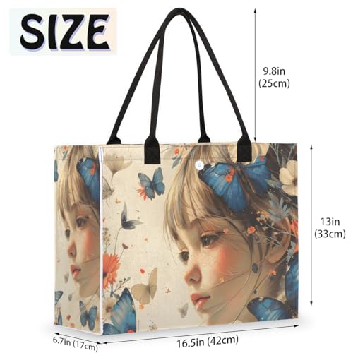 Maiden Flower Butterfly Tote Bag for Women Large Beach Bag Reusable Tote Bags for Work Travel Beach Shopping2