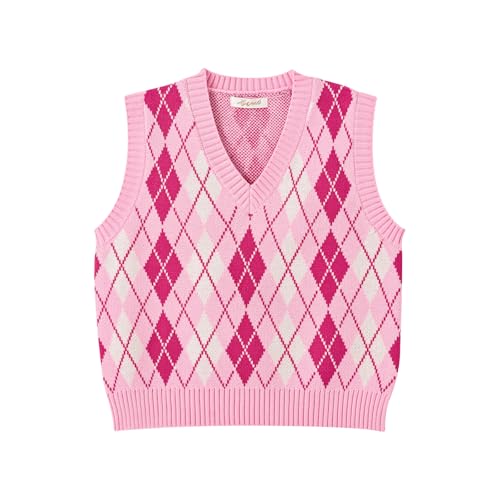 Image of Women's Sweater Vest,Y2K Sleeveless Pattern Preppy Style Knitted Crop Tank Top for Girl