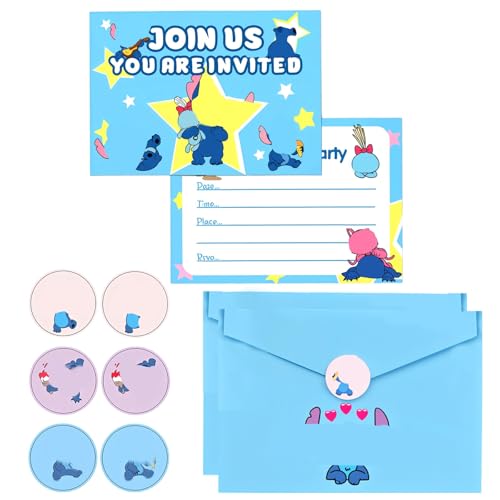 HTGWCG Convites de aniversário infantil, 12 peças cartões de convite de desenhos animados, desenhos animados convites de aniversário infantil, cartões de convite de conjunto para festa temática
