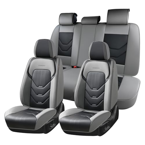 Image of Coverado Car Seat Covers Full Set, Gray&Black Leather Seat Covers, Front and Back Seat Cover for Car, Waterproof Car Seat Protector, Car Seat Cushion Automotive Seat Covers Universal Fit for Most Cars