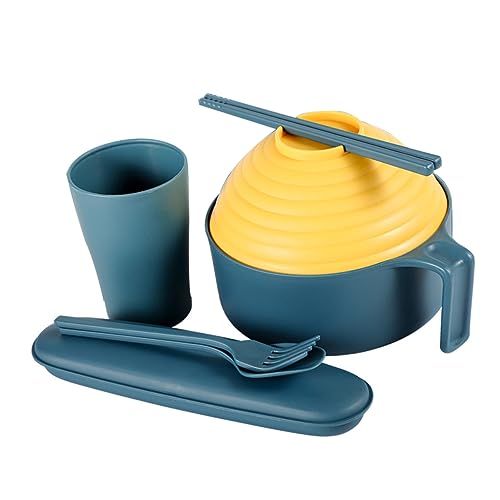 OKUMEYR Ramen Noodles Bowl Set Straw Instant Noodle Bowl with Lid Chopsticks Spoon Cup Case Lightweight Portable Dinnerware