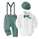 Elegante Traje de Formal para Bebés Varones con Sombrero y Tirantes para Celebraciones (Green, 6-9 Months)
