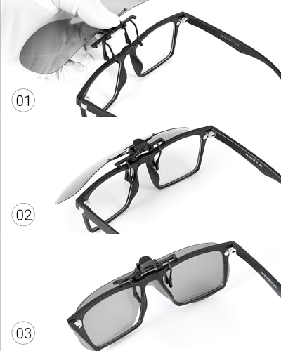 Image of JM Polarized Clip on Sunglasses Frameless Flip Up One Piece Shield Lens for Prescription Glasses