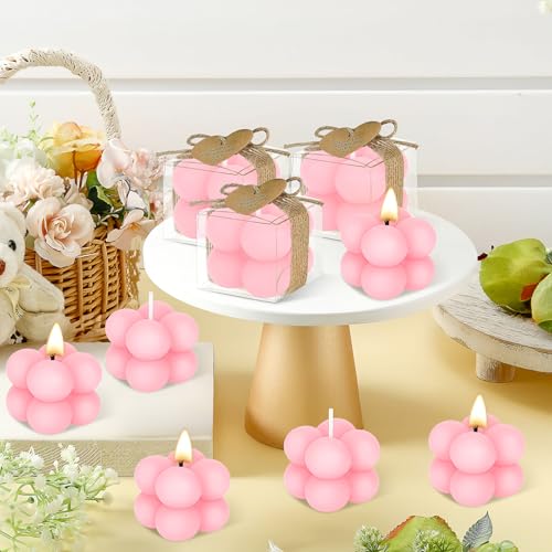 30er Set Kleine Bubble-Kerzen als Gastgeschenke, Mini Duftkerzen Bulk mit Karten & Hanfband für Hochzeit, Taufe, Bridal Shower und Baby Shower Geschenke (Rosa)