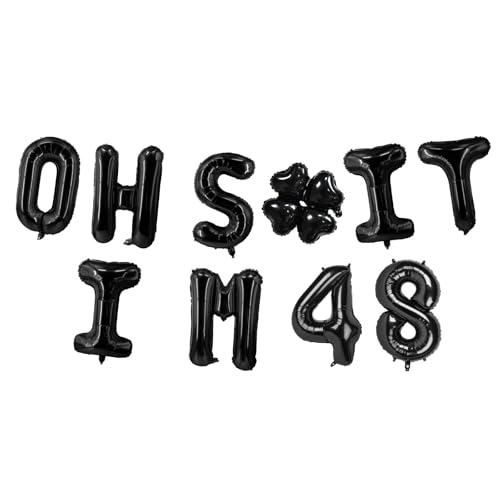 Image of Oh I'm 48! Latex Balloons 16 Inch Black Hallo Forty Eight Cheers to 48 Years Old Theme Decor for Man Woman Happy 48th Birthday Party Photo Studio Prop Flag Decorations Favors Supplies