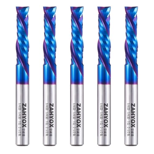 ZahyoX 1/4 Inch Compression CNC Router Bit for Wood 5 Pack NACO Coated
