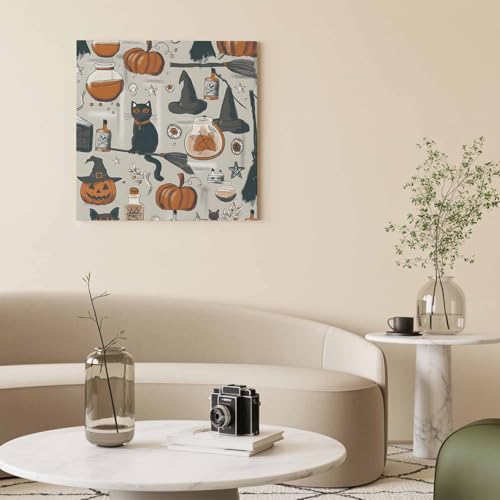 VamJump アートパネル 絵画 かぼちゃ 黒猫 ほうき 魔女の帽子 ポーション インテリア 壁掛け 北欧風 子供部屋 かわいい キャンバスプリント 1:1 リビング 保育園 プレゼント ギフトトイレ 部屋に飾る絵 アート 絵 置物 雑貨 癒しグッズ 人