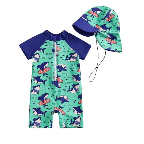 Kids Rash Guard Swimming Bathing Suit Boys Girls Cartoo𝐧 Print Rashguard & Sun Hat Kids One-𝐏iece Swimsuits