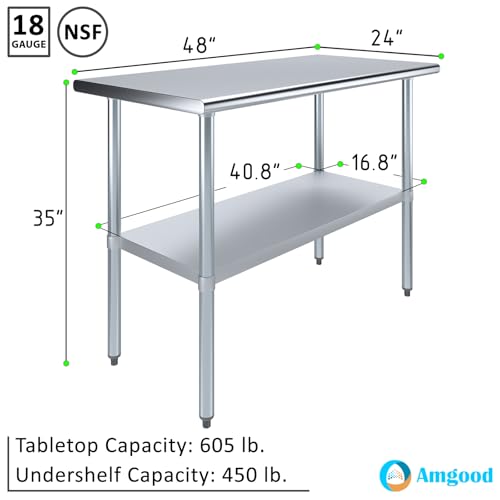 Image of 24 in. x 48 in. Stainless Steel Work Table | NSF Kitchen Prep Table | Utitly Metal Table