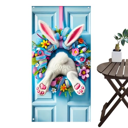 90x180cm Easter Door Cover, Reusable Decorative Bunny Banners, Outside Yard Easter Door Sign, Spring Party Garage Wall Decor, Cl
