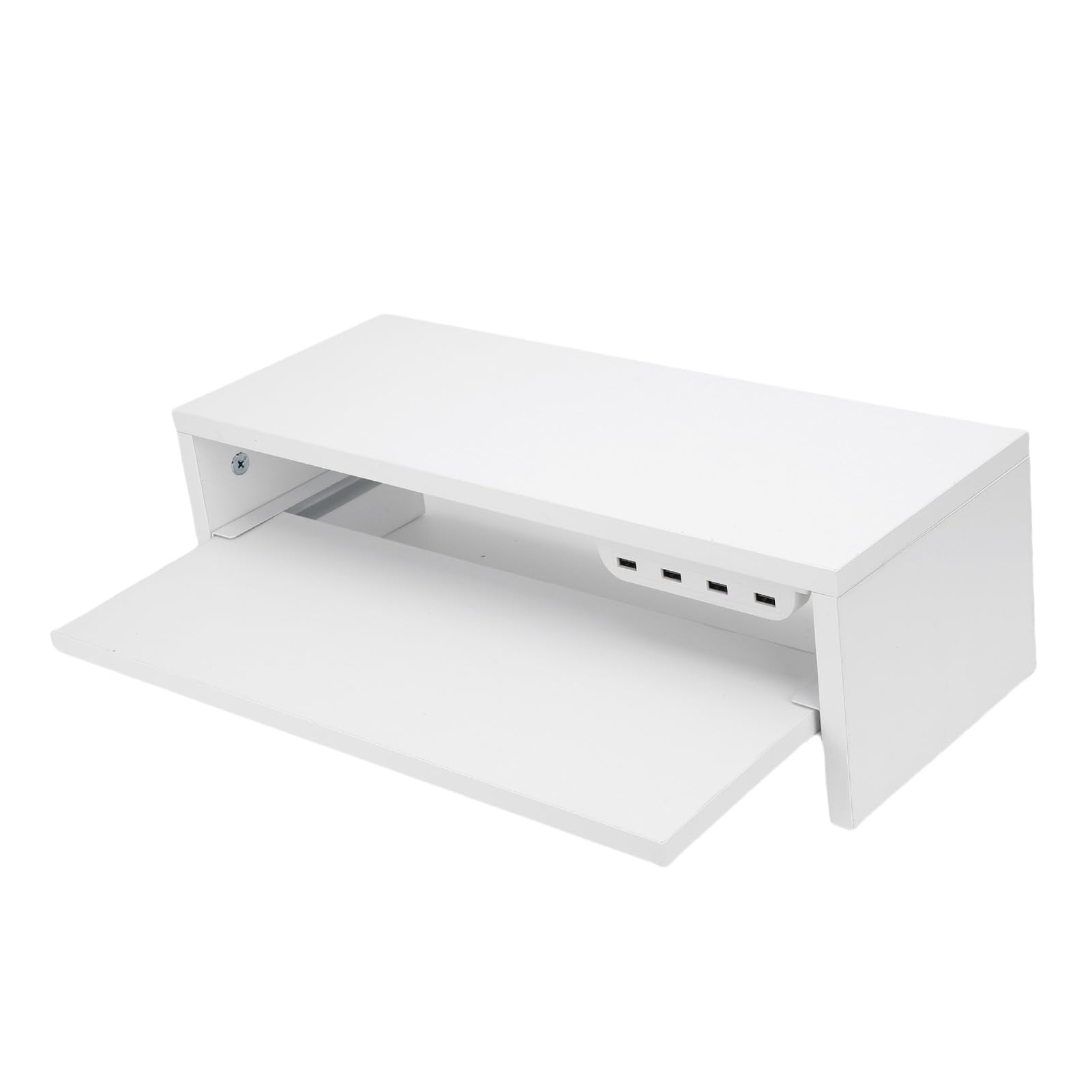 Supporto per display da tavolo con cassetto Prese CA e hub per porta USB Stazione di ricarica multifunzionale Supporto per laptop in legno Organizzatore per monitor per l'home (Bianca)