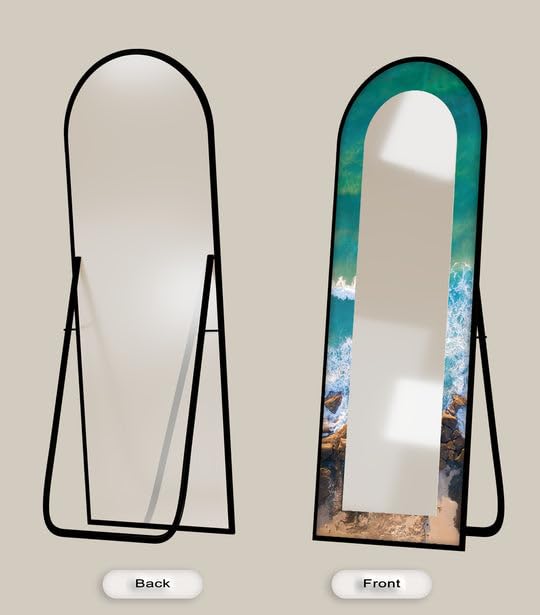 Specchio da pavimento con arco lungo 23,5 x 167 cm (larghezza x altezza), specchio da pavimento con cornice nera e cornice nera