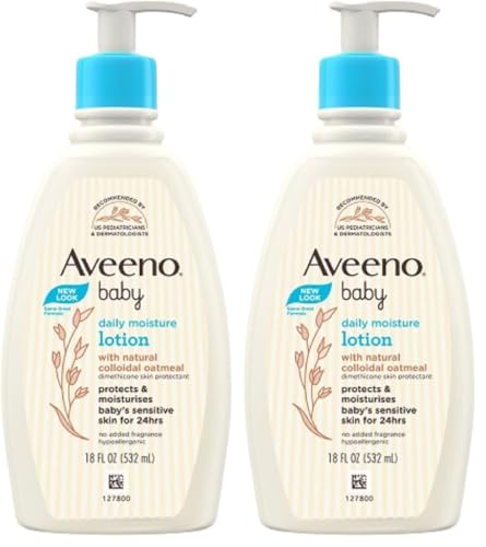 Image of Aveeno Baby Daily Moisturizing Body Lotion | 24 Hour Protection for Sensitive Skin | Active Natural Oats Formula |Paraben Free, Fragrance Free | US Pediatrician Recommended, 532ml (Pack of 2)
