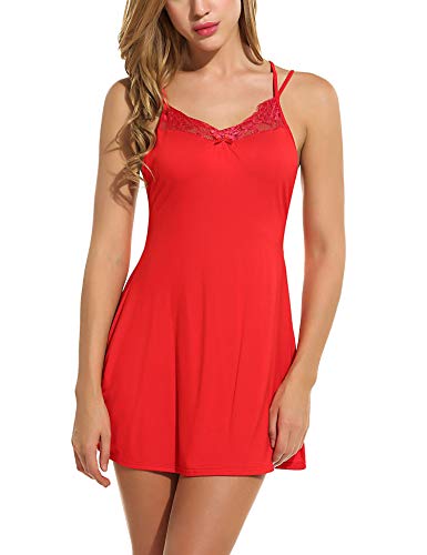 recent Women Lingerie Sexy Chemise Nightgown Lace Babydoll Sleepwear Full Slips (XX-Large, Red)