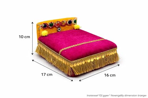 Image of RD Handicraft Thakur ji Bed, Laddu Gopal ji Bed, Bal Gopal ji Bed with Blanket Silk All Purpose Bed |Multi (17x16x10 cm)