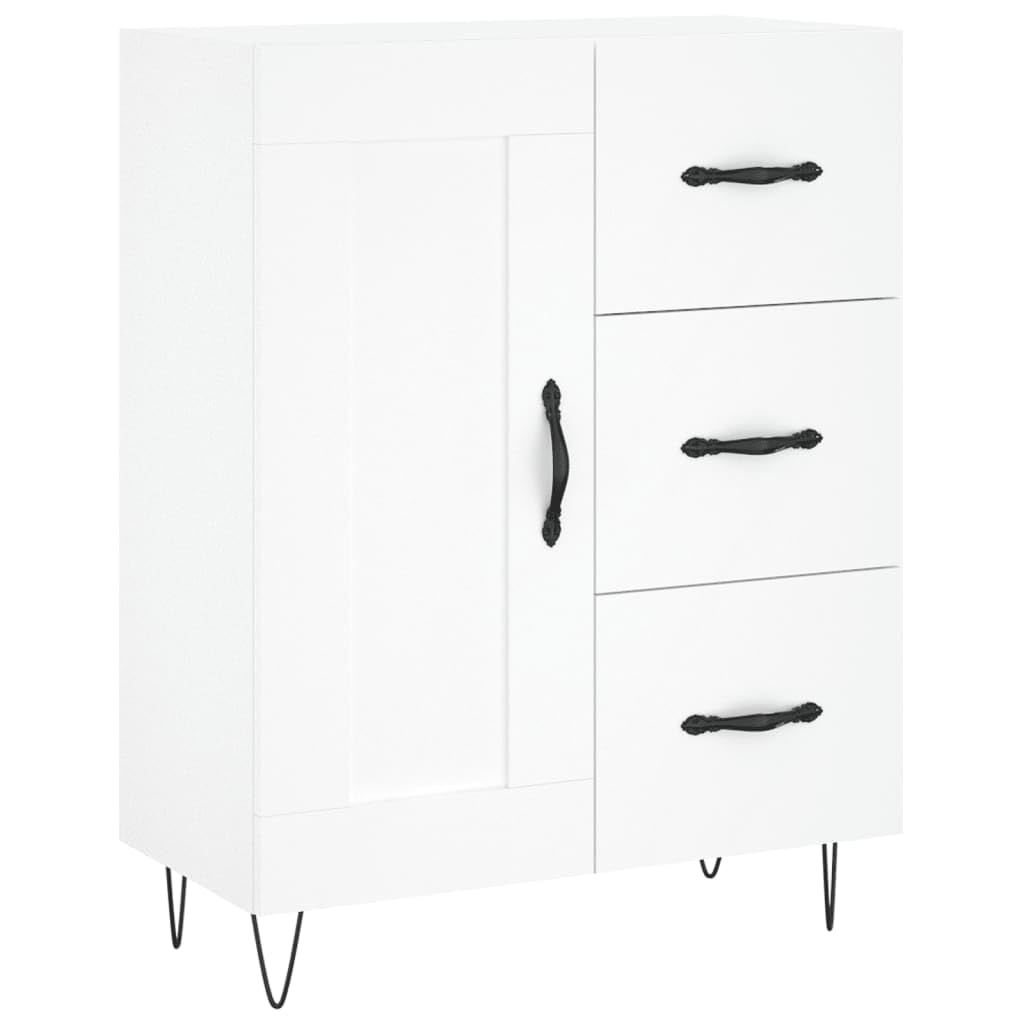 Bufet wysoki biały 69,5x34x180 cm, szafka do przechowywania z drewna inżynieryjnego z drzwiami i metalowymi nogami, duża przestrzeń do przechowywania w eleganckim wnętrzu