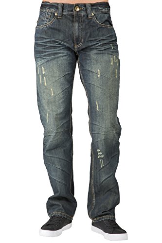 Level 7 Men's Relaxed Straight Premium Denim Jeans with Handcrafted Wash & Whiskering in Basic 5-Pocket Style