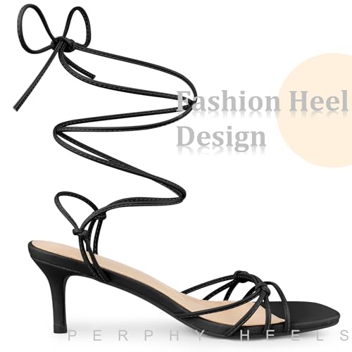 Perphy Strappy Kitten Heel Lace Up Square Toe Strappy Heels Sandals for Women4