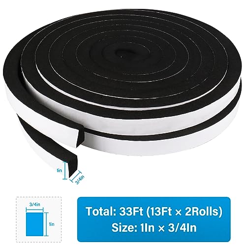 DGSL Foam Insulation Tape, 1In x 3/4In x 33Ft Weather Stripping Door Seal Strip for Doors and Windows,Sliding Door, Soundproofing Door Seal,Weatherstrip,Air Conditioning Seal Strip