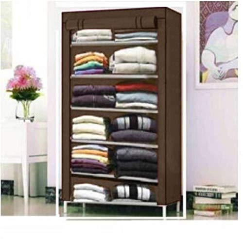 Image of CMerchants Metal Shop 6 Rack Collapsible Wardrobe Cabinet (Brown), (108 X 60 X 30Cm)