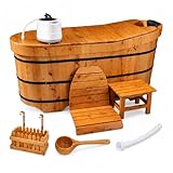 47' Cedar Wood Japanese Soaking Tub - Adult Wooden Bathtub with Steam Package & Accessories