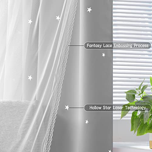 Weltop Nursery Curtains 63 Inch Length Mix & Match Star Curtains Room Darkening Window Treatments Panels Aesthetic Bedroom Kids Room Decor With 2 Tie Backs Included, Silver Grey, 52"W X 63"L, 1 Pair #TOP5